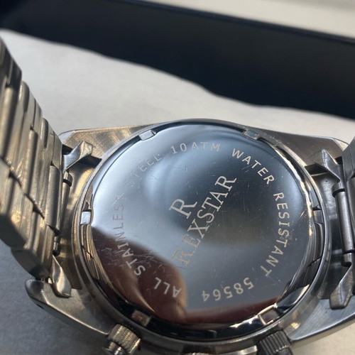 Rexstar chronograph watch 41mm like new, silver and red
