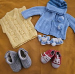 Baby clothes and handmade booties like new