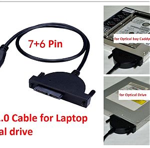 Καλώδιο προσαρμογέα μονάδας οπτικού δίσκου USB 2.0 σε Slimline SATA 6+7 φορητού υπολογιστή CD DVD