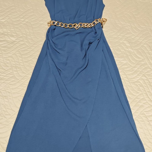 Midi dress Anel like new, blue with shoulder pads and asymmetric hem