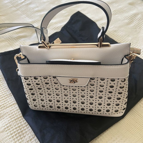 Dune London Shoulder Bag White Laser Cut Matte Leather Like New