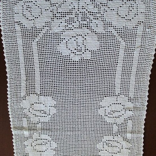 Handmade white crocheted table runner like new