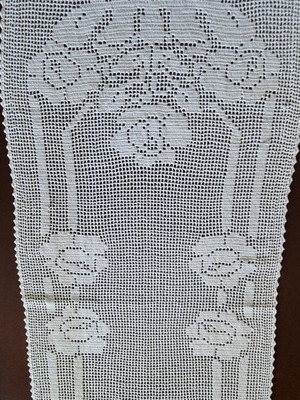Handmade white crocheted table runner like new