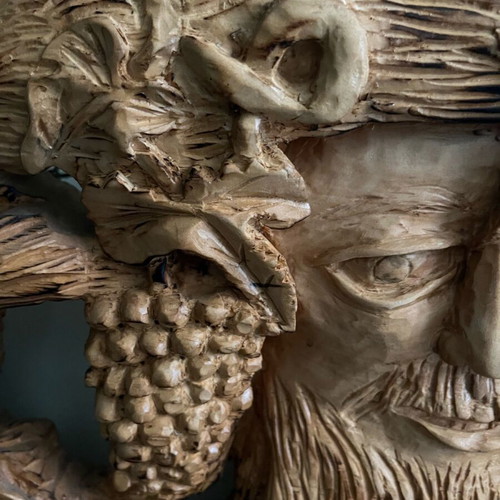 Dionysus woodcarving new, linden, replica from Tinos fountain