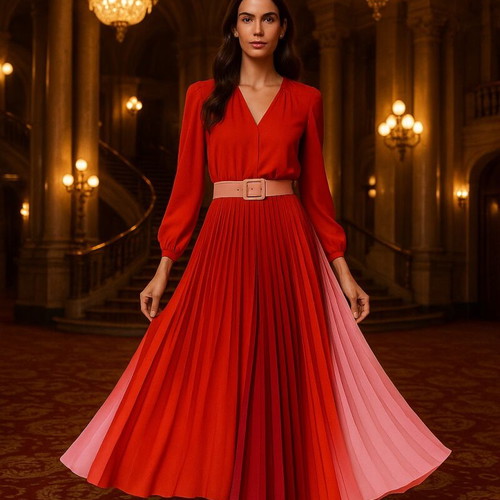 Maje No1 Pleated Midi Dress red-pink, like new
