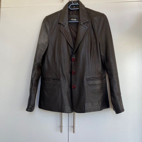 Vintage leather coat, dark brown and black, unisex