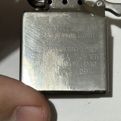 Star metal petrol lighter used with Skull & Cannabis 3D design