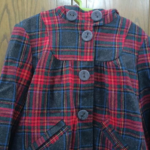 BSB women's short checked coat like new, gray red, size S