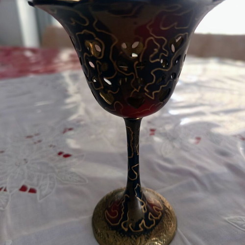 Vintage metal candlestick "Glass" with hearts and embossed motifs 14cm like new