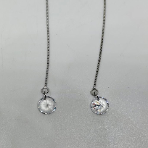 Silver Drop Chain Earrings with Swarovski Crystals like new