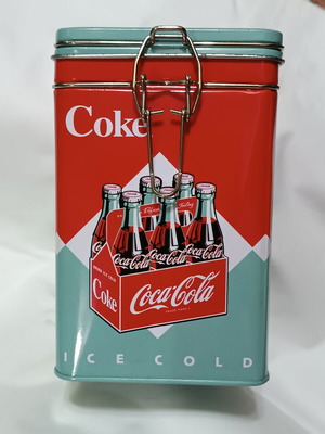 Coca Cola metal tin with metal clasp like new