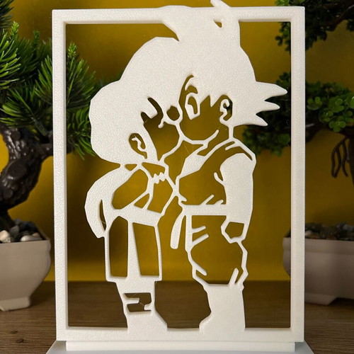 Geometric Low Poly Decorative Stand Goku & Chi-Chi White Edition new