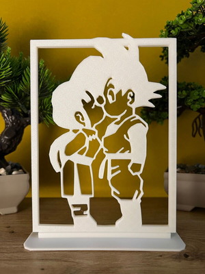 Geometric Low Poly Decorative Stand Goku & Chi-Chi White Edition new