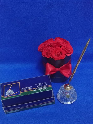 Βάση γραφείου Cristal D&#039;arques Durand Fontenay από κρύσταλλο μόλυβδου με στυλό