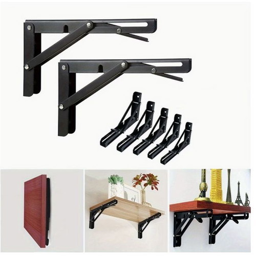 Folding Shelf Brackets Set of 2, Solid Metal, Stainless Steel, Adjustable