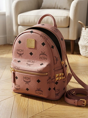 MCM Stark Bebe Boo Mini Visetos Δερμάτινο Backpack με Τρούκς ροζ καινούργιο