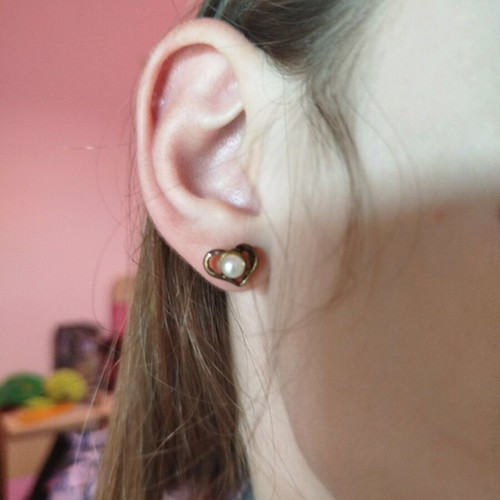 Heart earrings with pearl like new, gold stainless steel