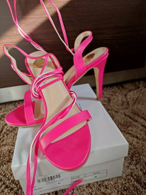 Luigi Pink High-Heeled Sandals New Size 40 with Laces