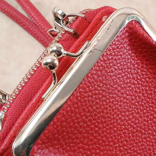 Two-in-one bag wallet used red 18x10 cm with gold details