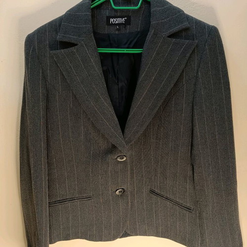 Positive Grey Pantsuit Set with Thin Stripe Like New