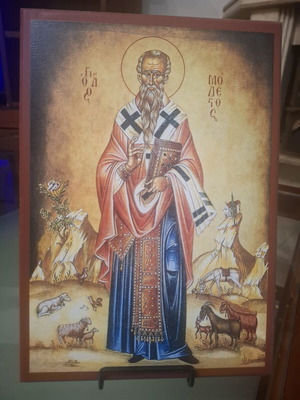 Saint Modestos Religious Icon new, handmade Byzantine art