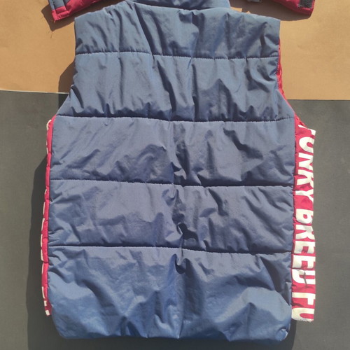 Sleeveless puffer vest used, funky kids, dark blue with hood
