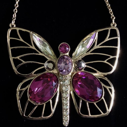 Swarovski Multicolor Crystal Bloom Long Butterfly Pendant new, gold-plated