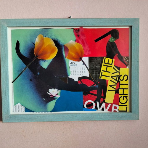 The Way Lights handmade mixed-media collage with frame