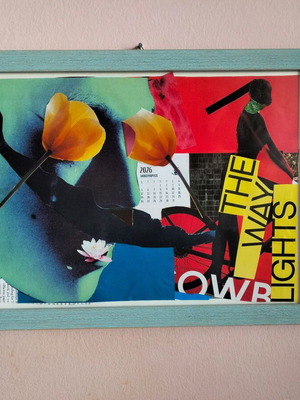The Way Lights handmade mixed-media collage with frame