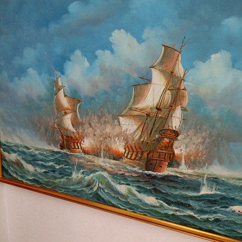 Seascape painting used, signed with beautiful colors 92x62 cm