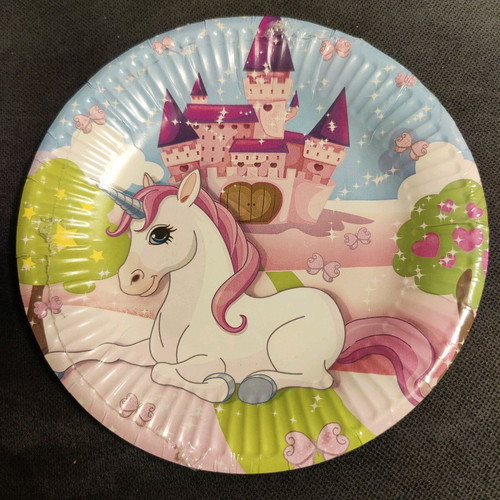 Unicorn party plates 16pcs and pink plastic spoons 20pcs new
