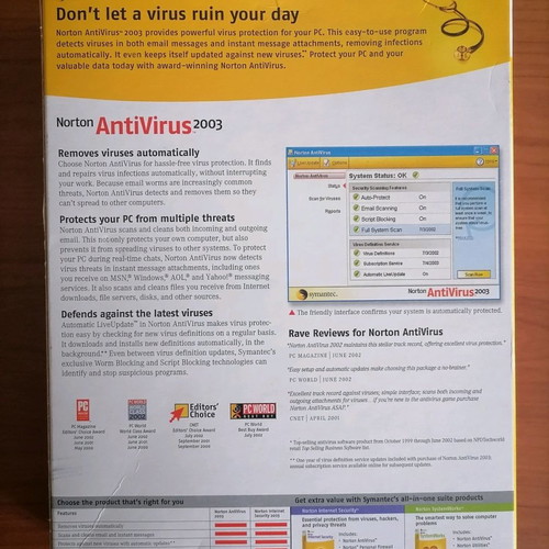 Antivirus protection Norton used with box, CD and book