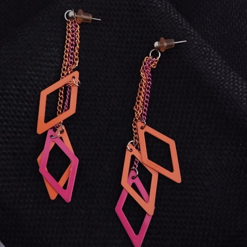 Long pink-orange earrings used, multicolor
