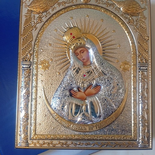Byzantine Icon Panagia Axion Estin Silver Axion new with box