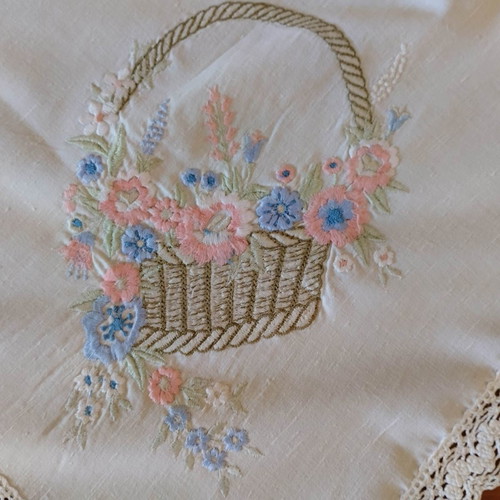 Spring embroidered and crocheted lace table linens pack of three used