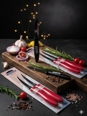 Tramontina knives set of 10 sealed, red handles, 10 cm blade