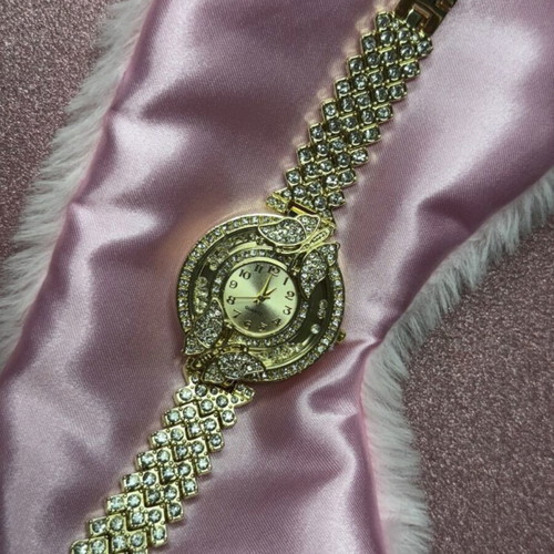 Gold watch with crystals and butterflies like new