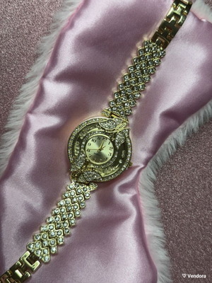 Gold watch with crystals and butterflies like new