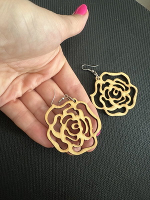 Large wooden rose earrings boho style, like new