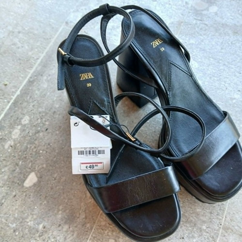 Zara black leather high-heeled sandals new, size 39
