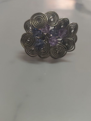 Handmade ring with purple Swarovski crystals silver wire art