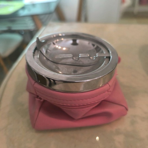 Pink ashtray new with zipper case for cigarette pack