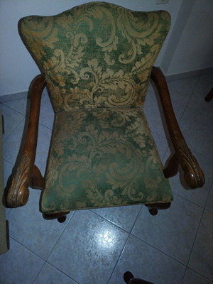 Πολυθρόνες vintage μεταχειρισμένες, ύφασμα μπροκάρ, ξύλο, σετ δύο