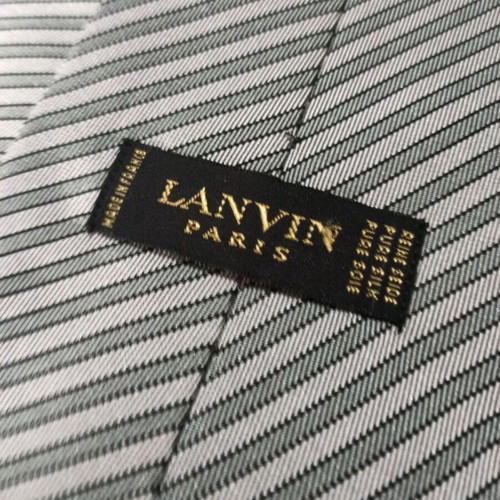 Lanvin Paris 100% Pure Silk Tie, grey silver diagonal stripes