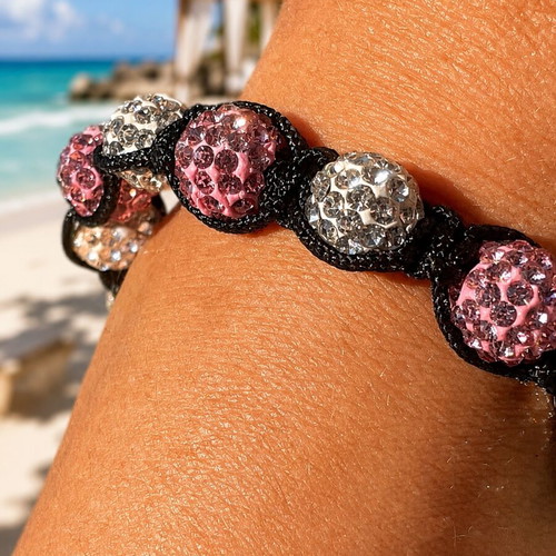 Handmade Shamballa Bracelet with Crystal and Hematite, New