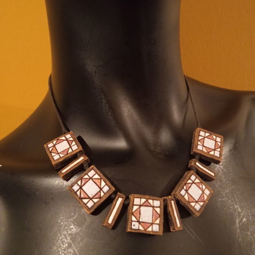 Ethnic handmade clay necklace with enamel, 2004, new