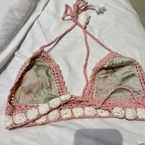 Crochet bikini set Art Love Knitwear size L used, pink and white