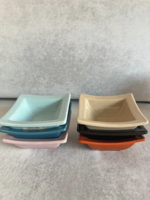 Set of 6 small square bowls used, colorful