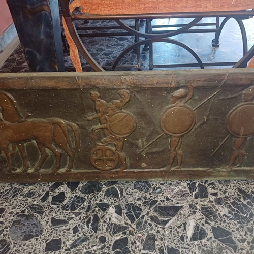 Vintage large embossed bas-relief wall art, Ancient Greek battle scene