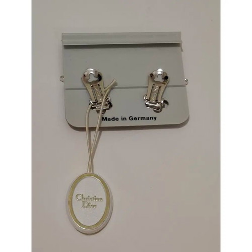 Christian Dior Fleur De Lis Clip On Rhinestone Earrings new, silver gray